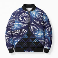 Matariki New Zealand Bomber Puffer Jacket NZ Niho Taniwha Maori New Year Blue Galaxy