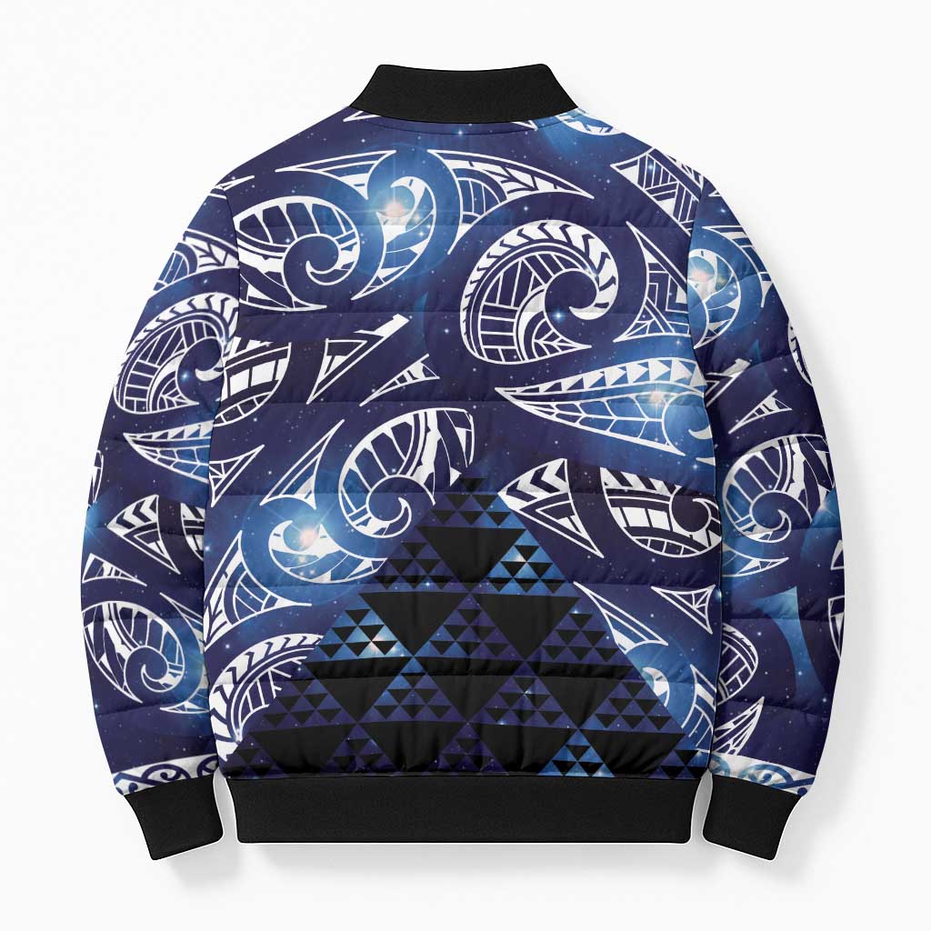 Matariki New Zealand Bomber Puffer Jacket NZ Niho Taniwha Maori New Year Blue Galaxy