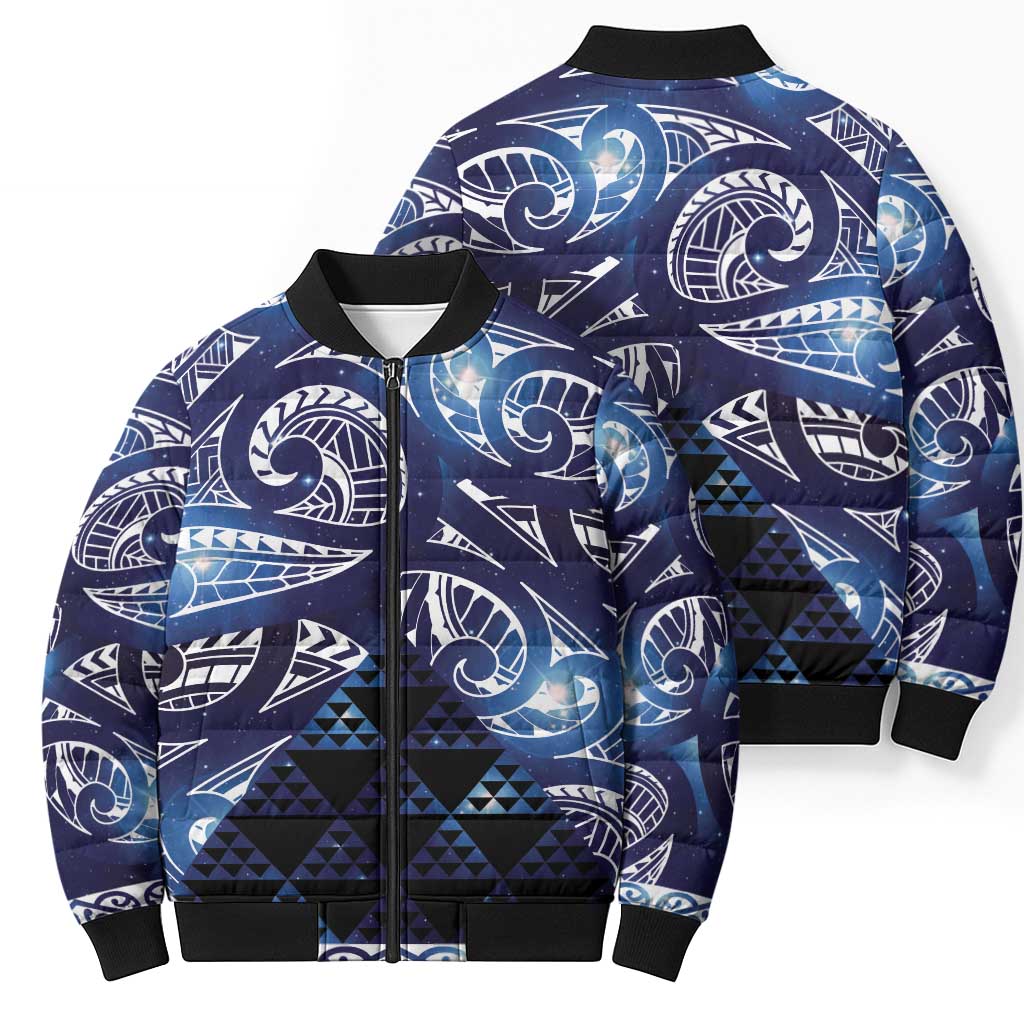 Matariki New Zealand Bomber Puffer Jacket NZ Niho Taniwha Maori New Year Blue Galaxy