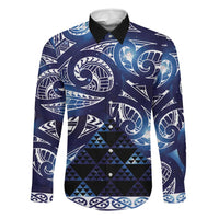 Matariki New Zealand Family Matching Mermaid Dress and Hawaiian Shirt NZ Niho Taniwha Maori New Year Blue Galaxy LT14 Dad's Shirt - Long Sleeve Blue - Polynesian Pride
