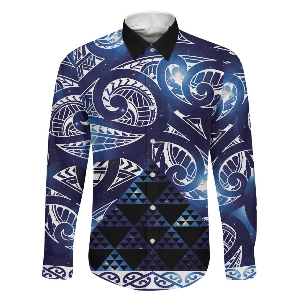 Matariki New Zealand Family Matching Short Sleeve Bodycon Dress and Hawaiian Shirt NZ Niho Taniwha Maori New Year Blue Galaxy LT14 Dad's Shirt - Long Sleeve Blue - Polynesian Pride