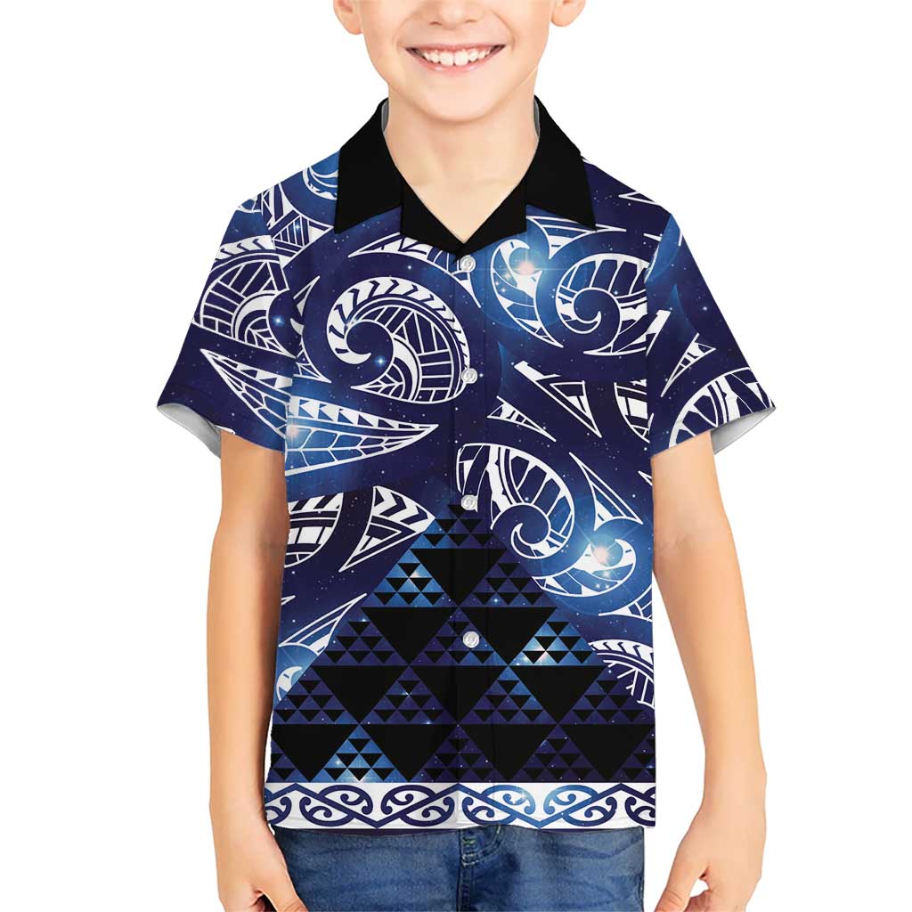 Matariki New Zealand Kid Hawaiian Shirt NZ Niho Taniwha Maori New Year Blue Galaxy