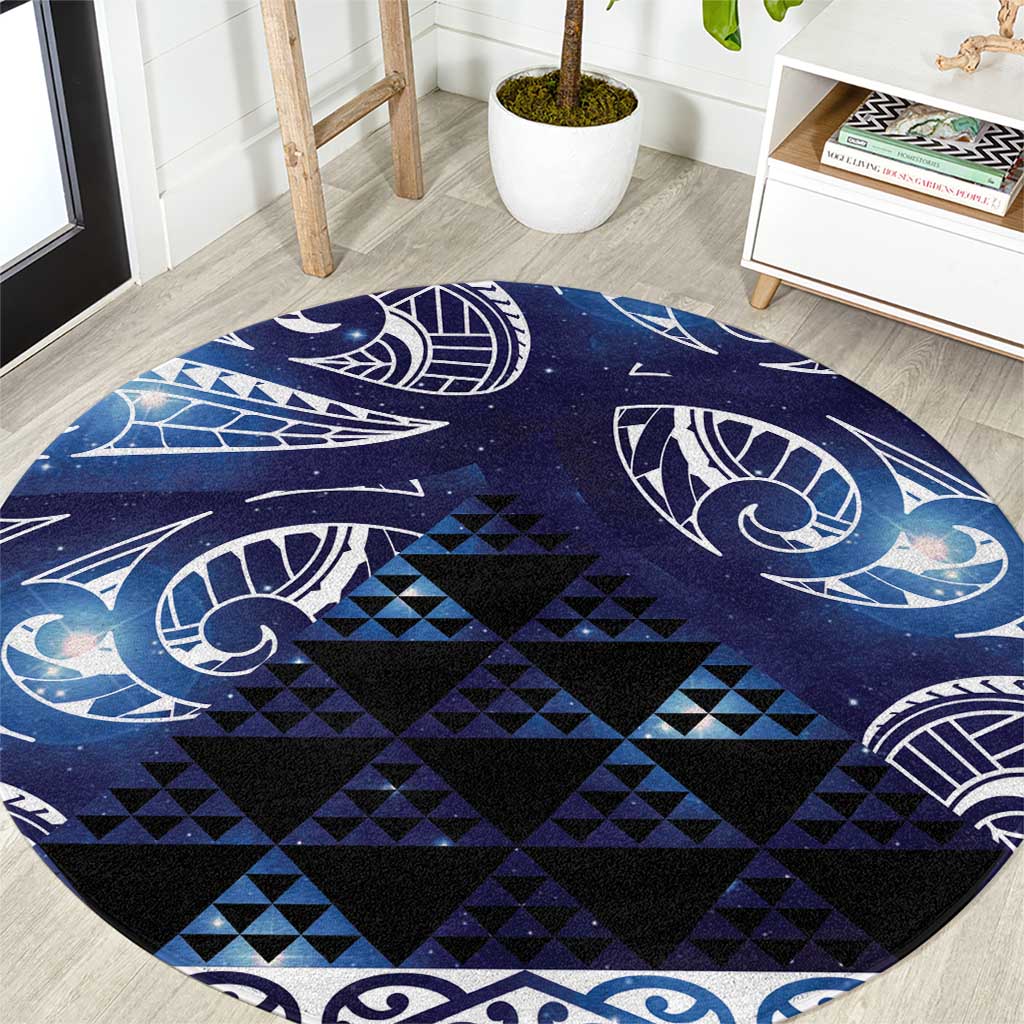 Matariki New Zealand Round Carpet NZ Niho Taniwha Maori New Year Blue Galaxy LT14 Blue - Polynesian Pride