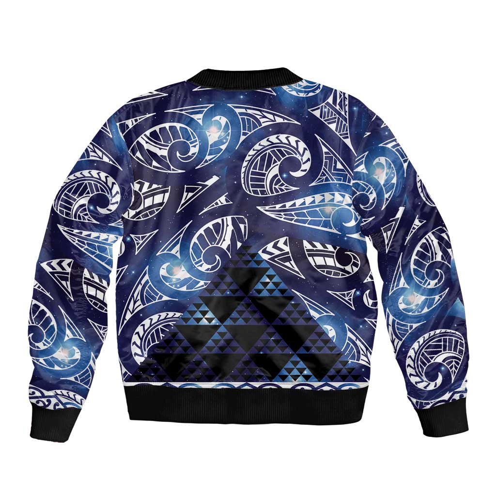 Matariki New Zealand Sleeve Zip Bomber Jacket NZ Niho Taniwha Maori New Year Blue Galaxy LT14 - Polynesian Pride