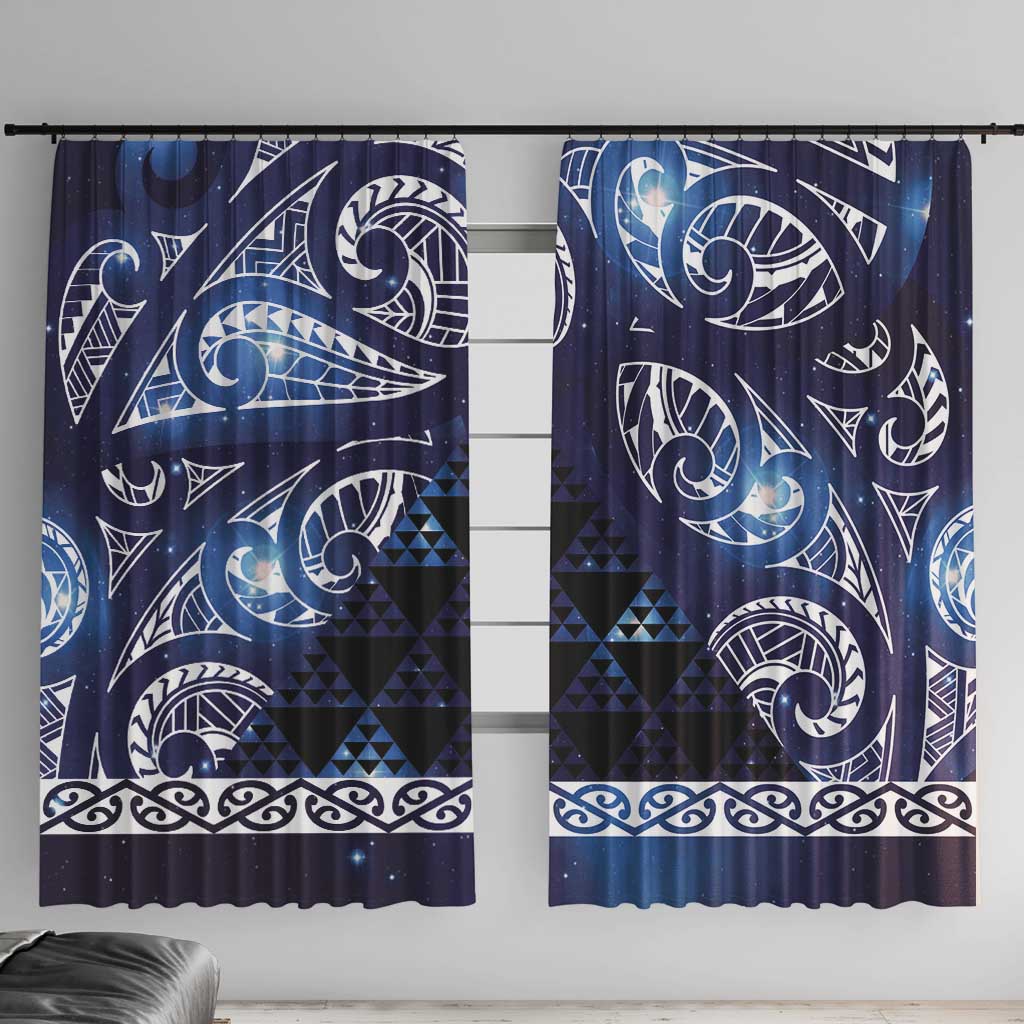Matariki New Zealand Window Curtain NZ Niho Taniwha Maori New Year Blue Galaxy LT14 With Hooks Blue - Polynesian Pride