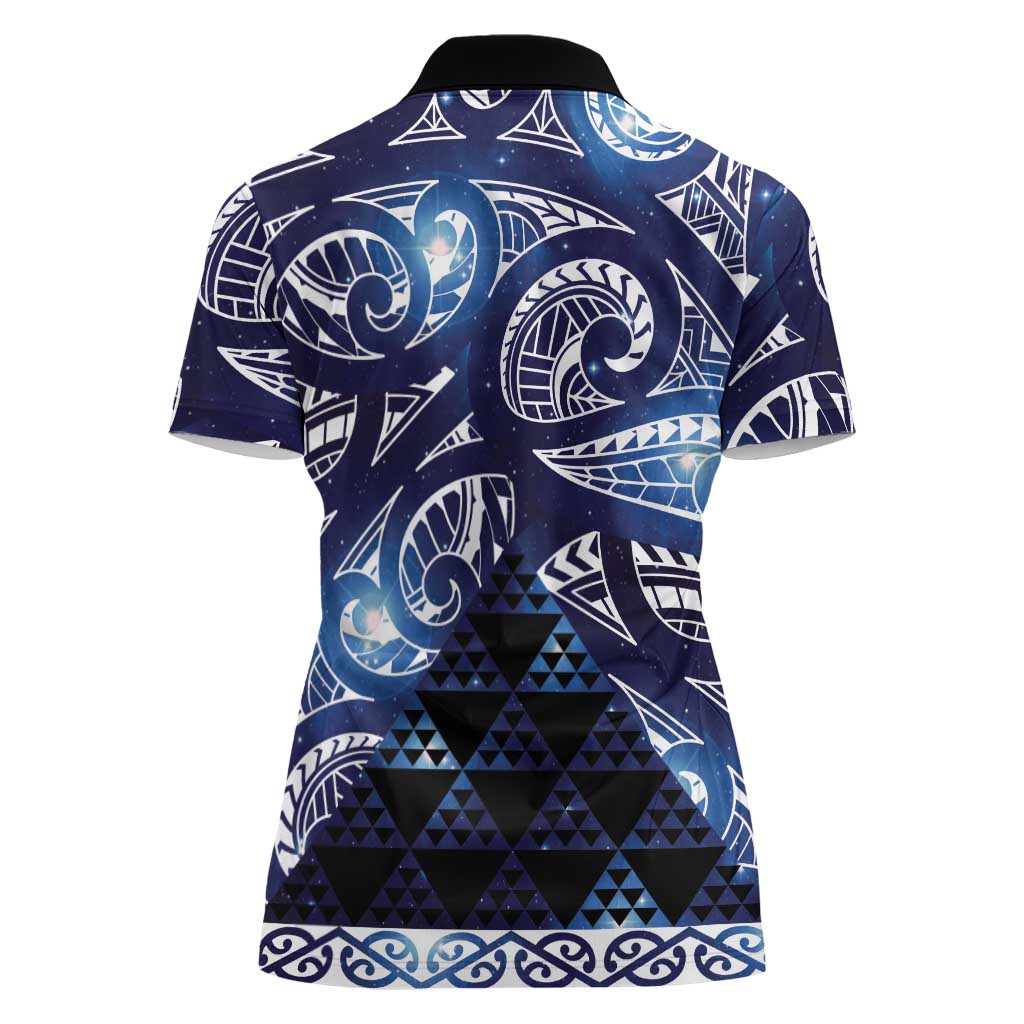 Matariki New Zealand Women Polo Shirt NZ Niho Taniwha Maori New Year Blue Galaxy