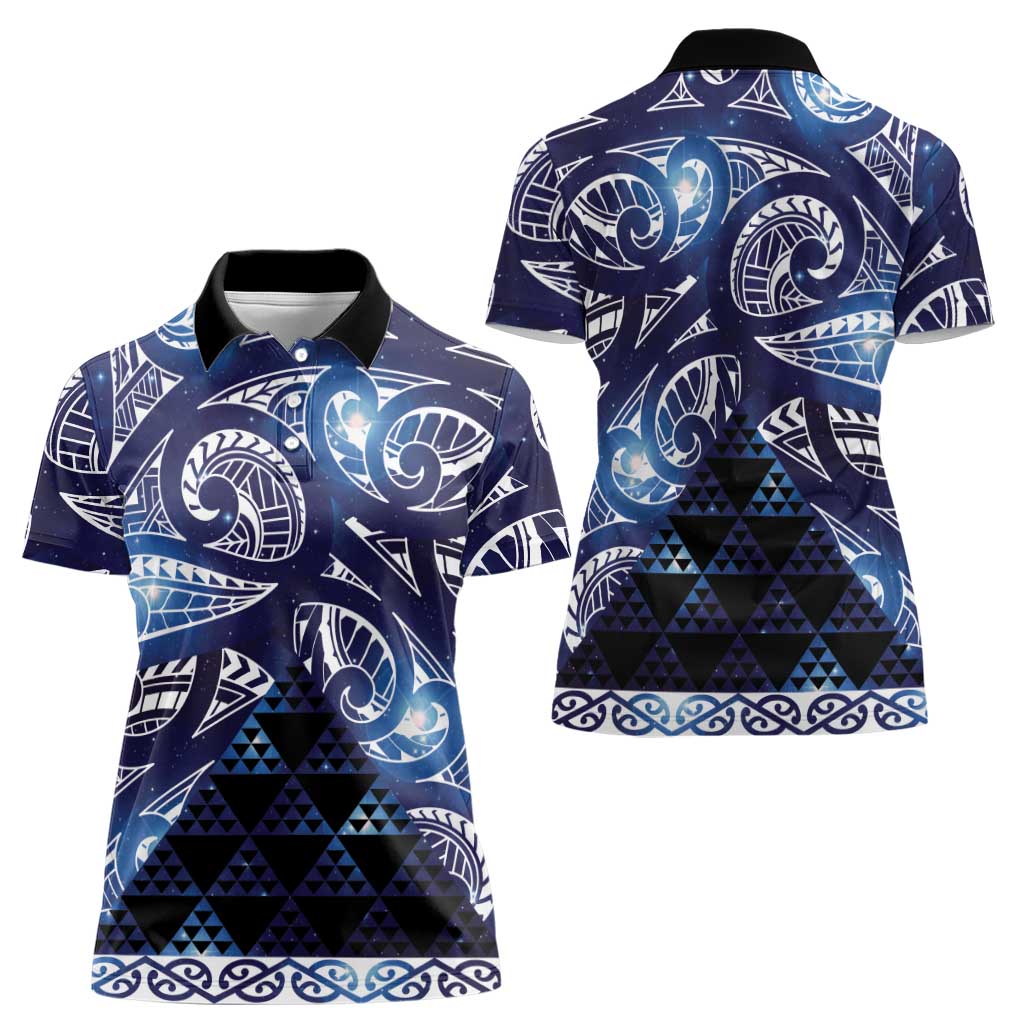 Matariki New Zealand Women Polo Shirt NZ Niho Taniwha Maori New Year Blue Galaxy