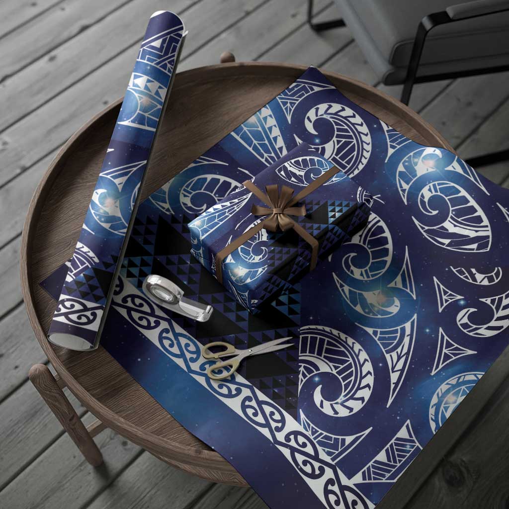 Matariki New Zealand Wrapping Paper NZ Niho Taniwha Maori New Year Blue Galaxy LT14 - Polynesian Pride