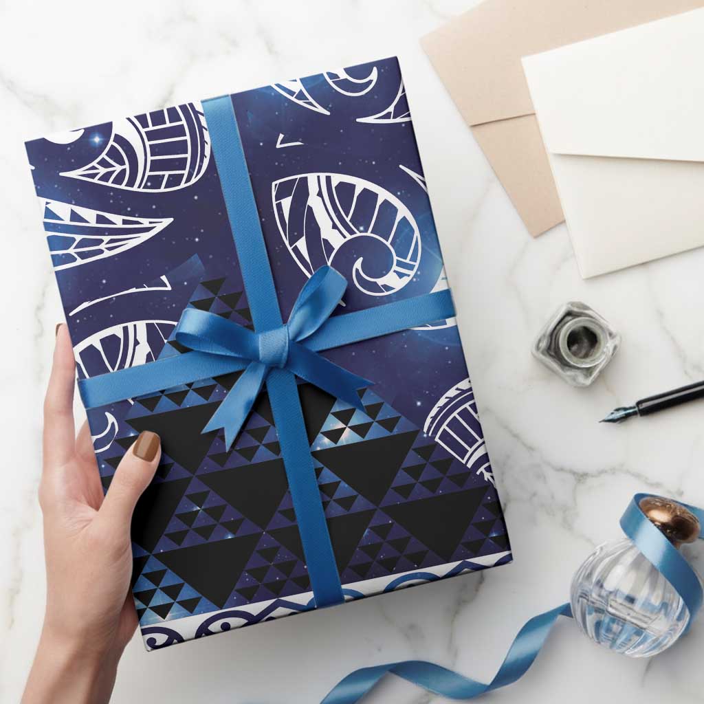 Matariki New Zealand Wrapping Paper NZ Niho Taniwha Maori New Year Blue Galaxy LT14 - Polynesian Pride