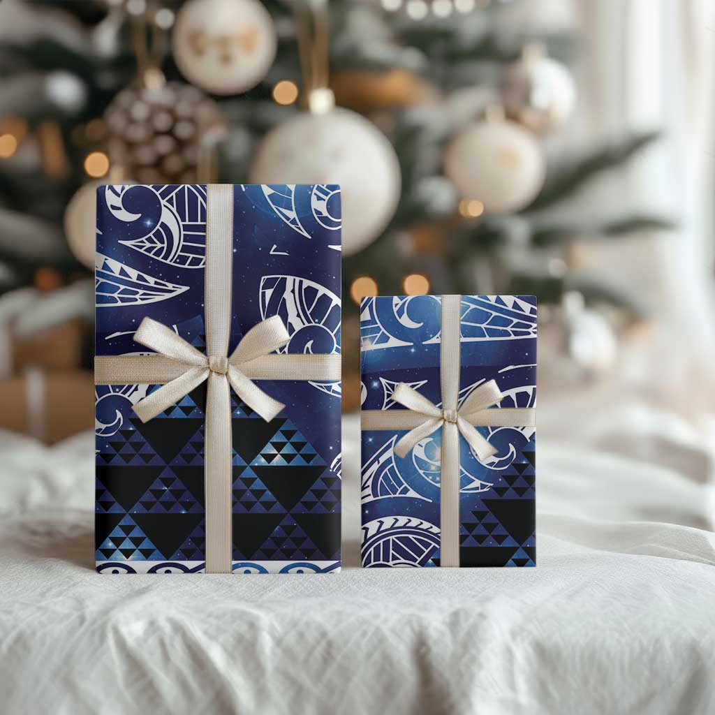Matariki New Zealand Wrapping Paper NZ Niho Taniwha Maori New Year Blue Galaxy LT14 - Polynesian Pride