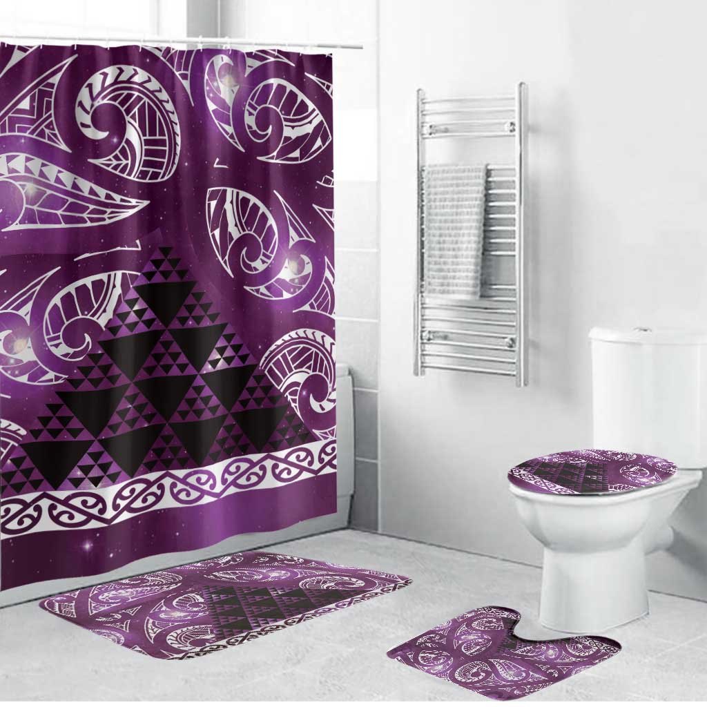 Matariki New Zealand Bathroom Set NZ Niho Taniwha Maori New Year Purple Galaxy LT14 Bathroom Set (4 pcs) Purple - Polynesian Pride