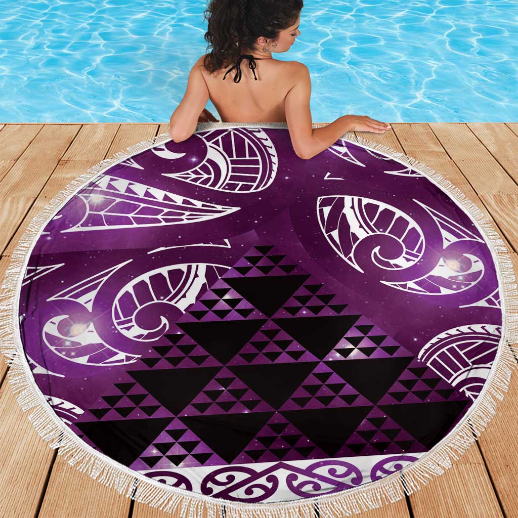 Matariki New Zealand Beach Blanket NZ Niho Taniwha Maori New Year Purple Galaxy