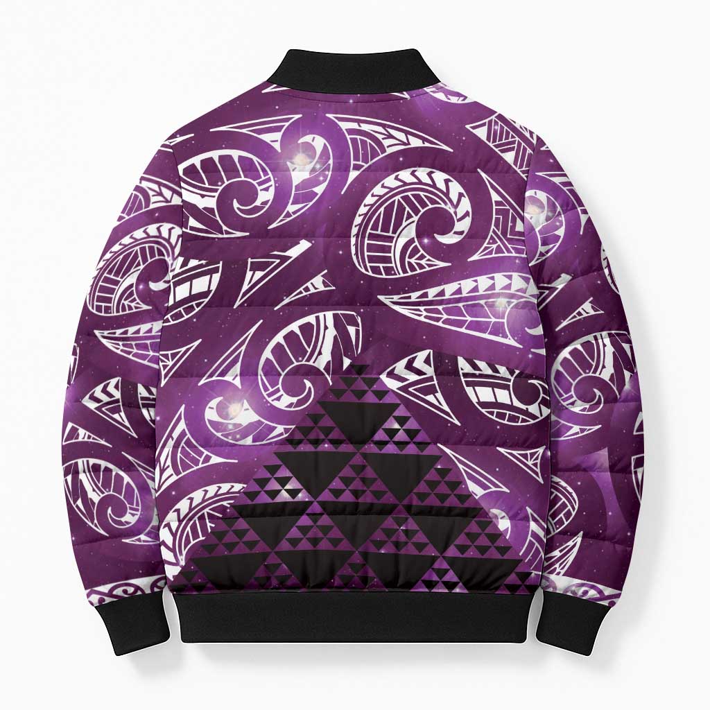 Matariki New Zealand Bomber Puffer Jacket NZ Niho Taniwha Maori New Year Purple Galaxy LT14 - Polynesian Pride