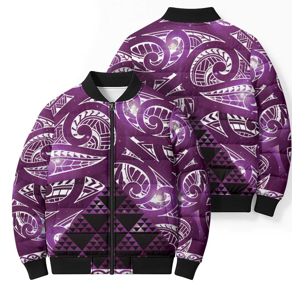 Matariki New Zealand Bomber Puffer Jacket NZ Niho Taniwha Maori New Year Purple Galaxy LT14 - Polynesian Pride