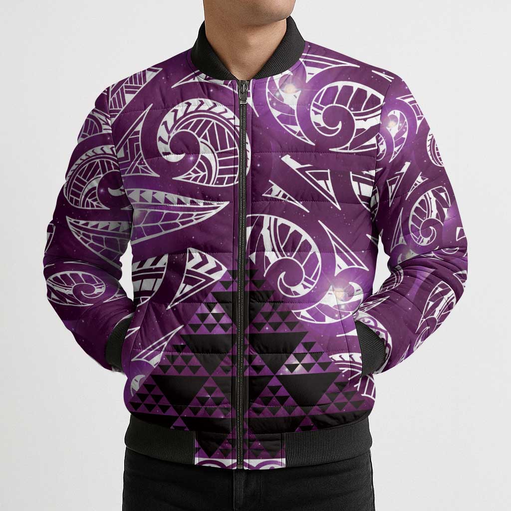 Matariki New Zealand Bomber Puffer Jacket NZ Niho Taniwha Maori New Year Purple Galaxy LT14 - Polynesian Pride
