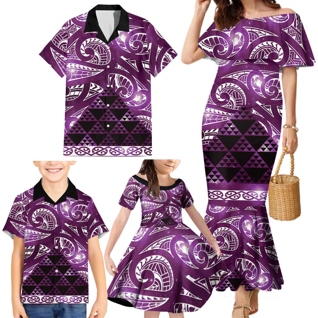 Matariki New Zealand Family Matching Mermaid Dress and Hawaiian Shirt NZ Niho Taniwha Maori New Year Purple Galaxy LT14 - Polynesian Pride