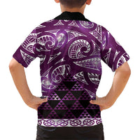 Matariki New Zealand Family Matching Off Shoulder Maxi Dress and Hawaiian Shirt NZ Niho Taniwha Maori New Year Purple Galaxy LT14 - Polynesian Pride