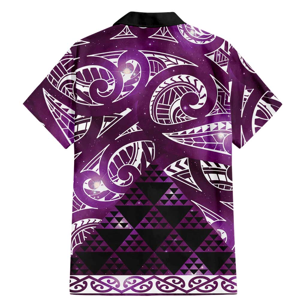 Matariki New Zealand Family Matching Off Shoulder Short Dress and Hawaiian Shirt NZ Niho Taniwha Maori New Year Purple Galaxy LT14 - Polynesian Pride