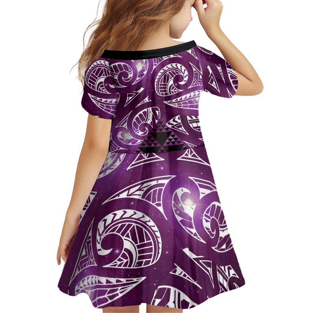 Matariki New Zealand Family Matching Short Sleeve Bodycon Dress and Hawaiian Shirt NZ Niho Taniwha Maori New Year Purple Galaxy LT14 - Polynesian Pride