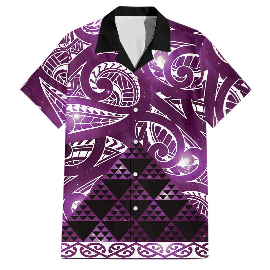 Matariki New Zealand Family Matching Short Sleeve Bodycon Dress and Hawaiian Shirt NZ Niho Taniwha Maori New Year Purple Galaxy LT14 Dad's Shirt - Short Sleeve Purple - Polynesian Pride