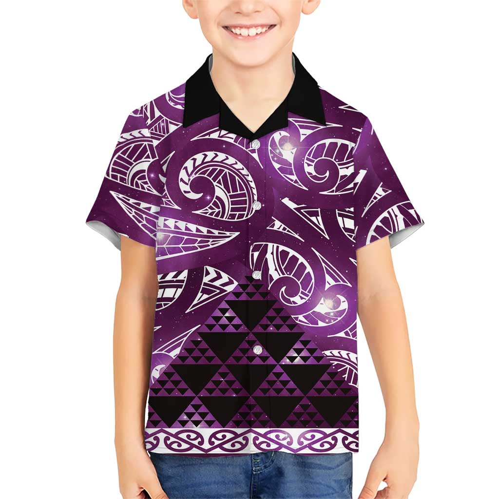 Matariki New Zealand Kid Hawaiian Shirt NZ Niho Taniwha Maori New Year Purple Galaxy