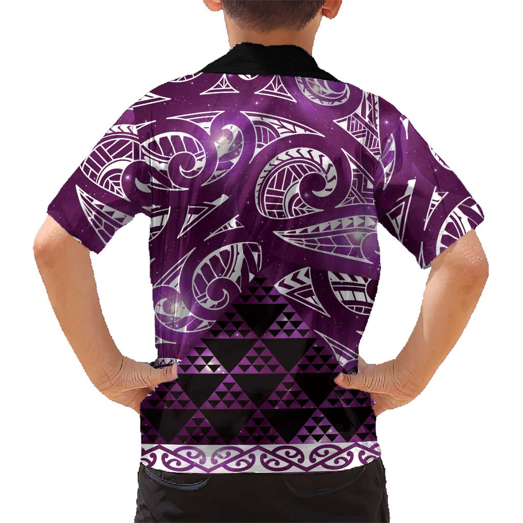 Matariki New Zealand Kid Hawaiian Shirt NZ Niho Taniwha Maori New Year Purple Galaxy LT14 - Polynesian Pride