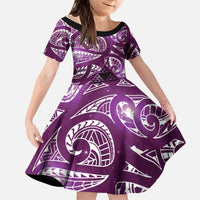 Matariki New Zealand Kid Short Sleeve Dress NZ Niho Taniwha Maori New Year Purple Galaxy
