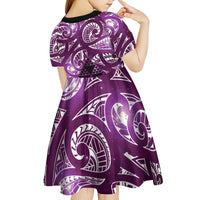 Matariki New Zealand Kid Short Sleeve Dress NZ Niho Taniwha Maori New Year Purple Galaxy