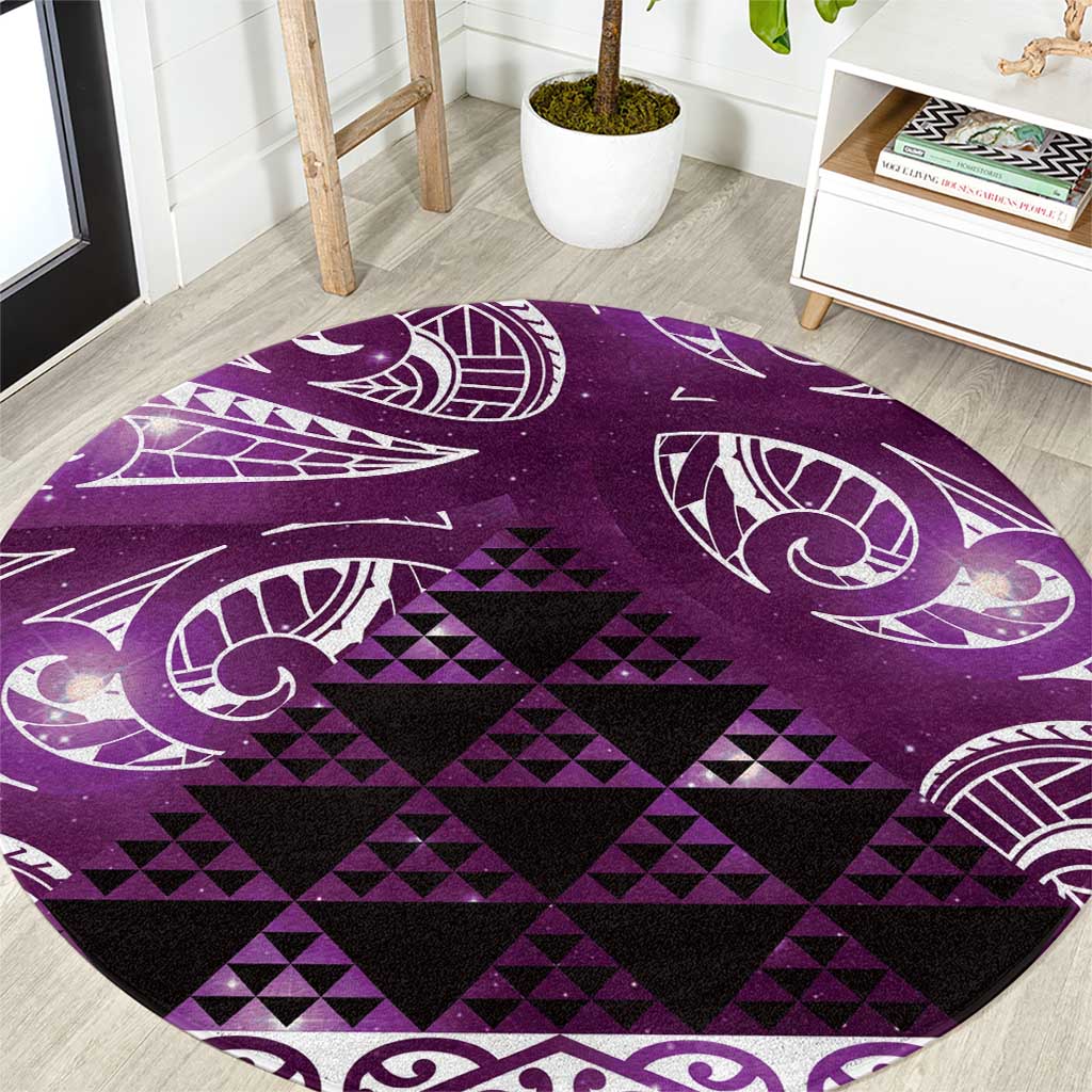 Matariki New Zealand Round Carpet NZ Niho Taniwha Maori New Year Purple Galaxy LT14 Purple - Polynesian Pride