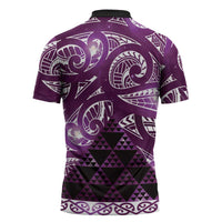 Matariki New Zealand Zipper Polo Shirt NZ Niho Taniwha Maori New Year Purple Galaxy