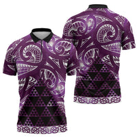 Matariki New Zealand Zipper Polo Shirt NZ Niho Taniwha Maori New Year Purple Galaxy