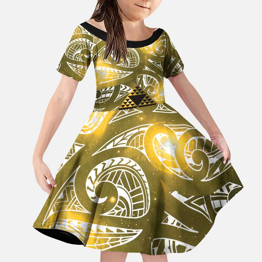 Matariki New Zealand Family Matching Mermaid Dress and Hawaiian Shirt NZ Niho Taniwha Maori New Year Yellow Galaxy