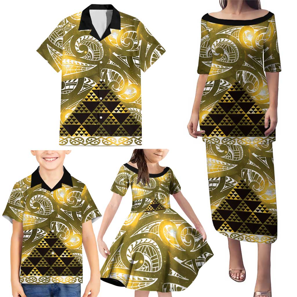 Matariki New Zealand Family Matching Puletasi and Hawaiian Shirt NZ Niho Taniwha Maori New Year Yellow Galaxy LT14 - Polynesian Pride
