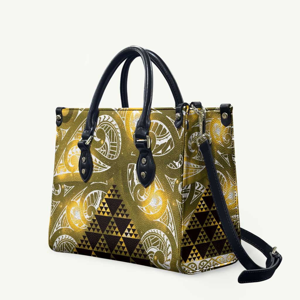 Matariki New Zealand Leather Bag NZ Niho Taniwha Maori New Year Yellow Galaxy LT14 Yellow - Polynesian Pride