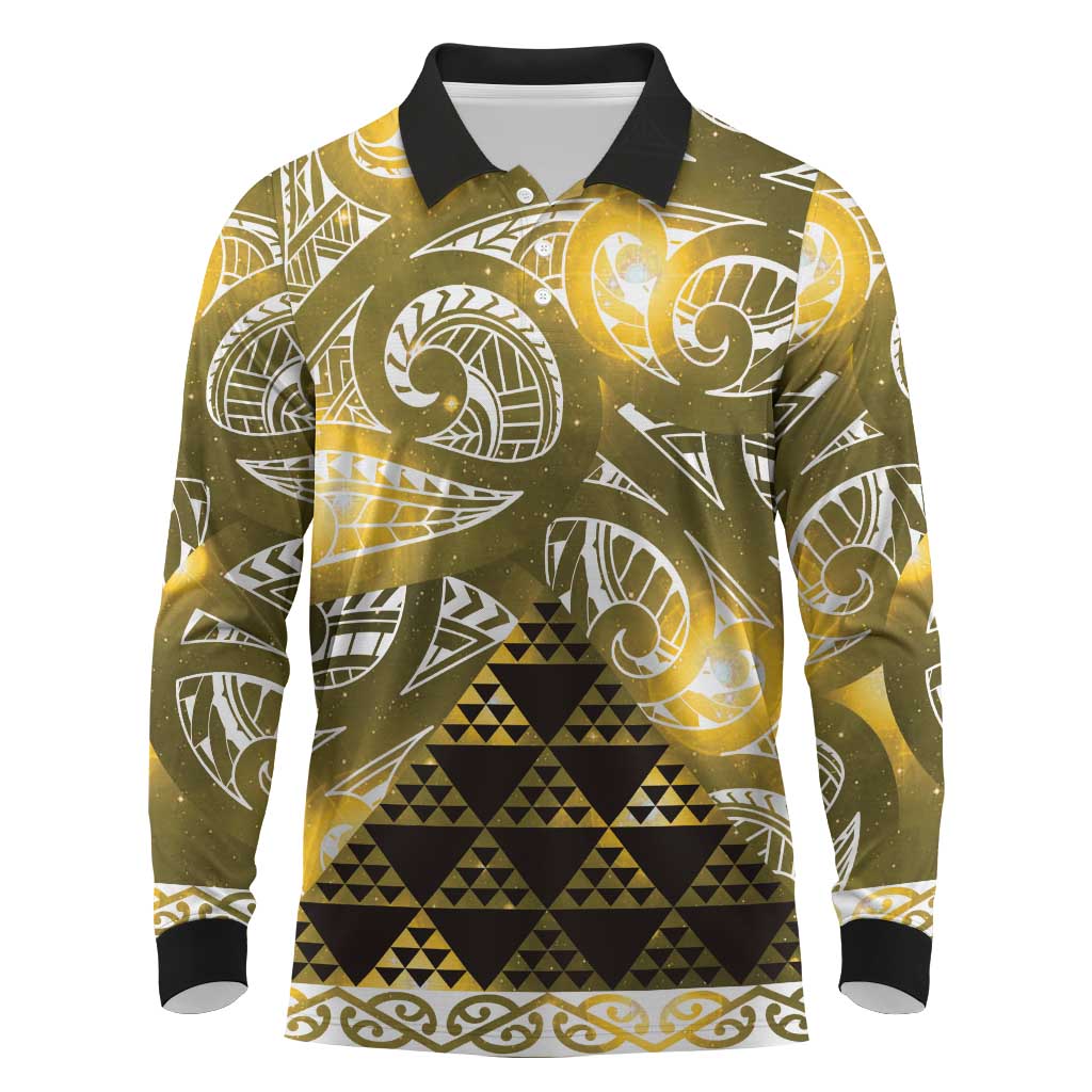 Matariki New Zealand Long Sleeve Polo Shirt NZ Niho Taniwha Maori New Year Yellow Galaxy