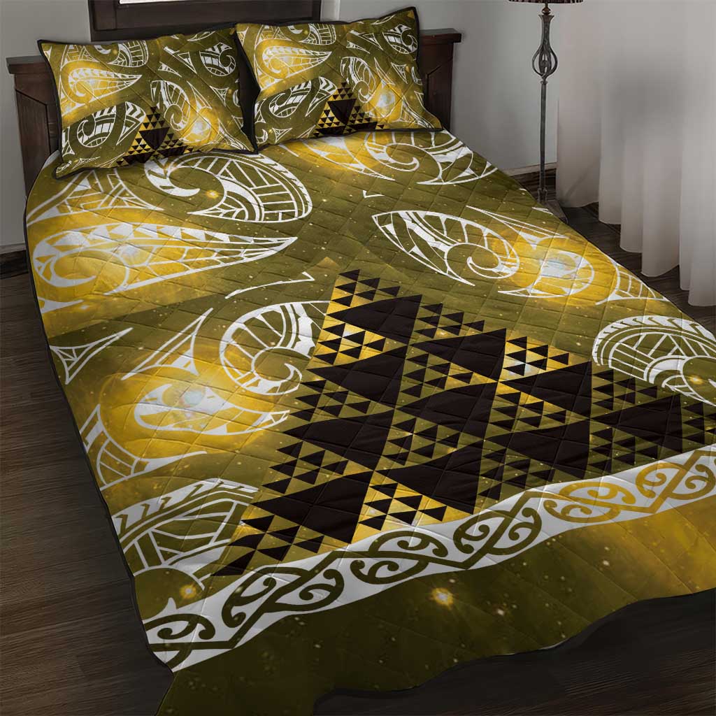 Matariki New Zealand Quilt Bed Set NZ Niho Taniwha Maori New Year Yellow Galaxy