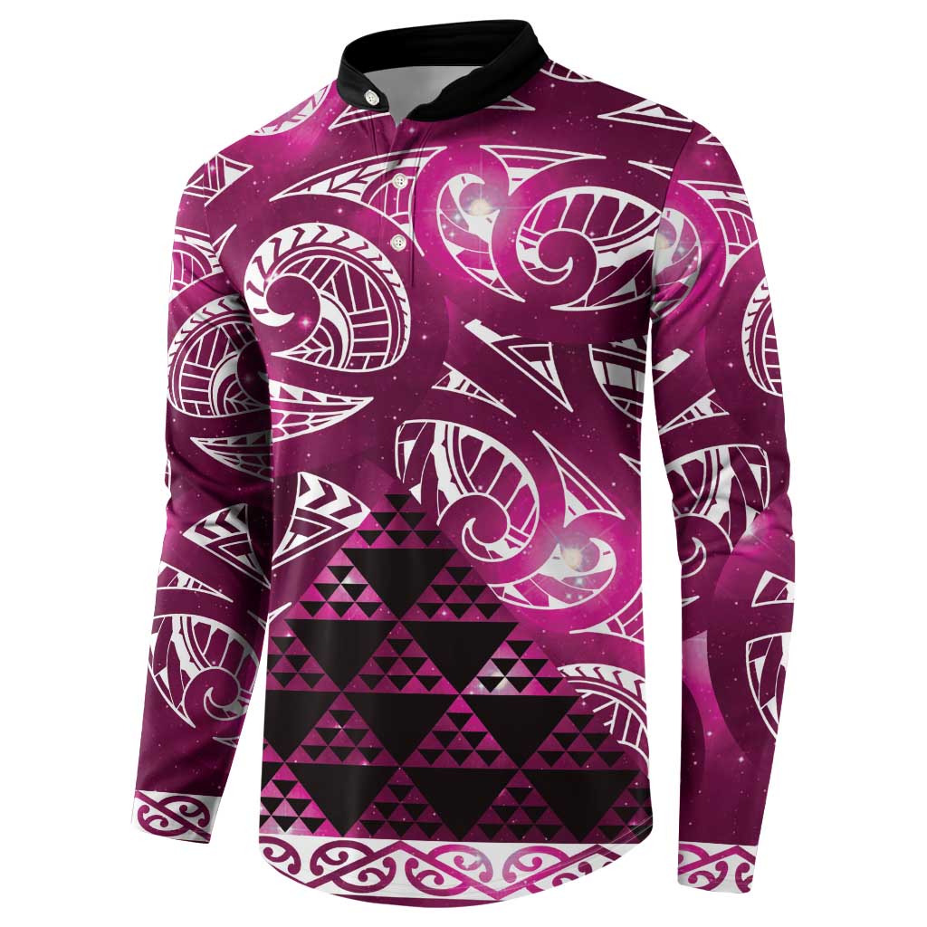 Matariki New Zealand Button Sweatshirt NZ Niho Taniwha Maori New Year Pink Galaxy LT14 - Polynesian Pride