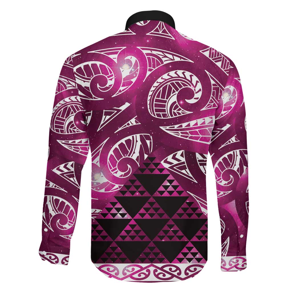 Matariki New Zealand Family Matching Long Sleeve Bodycon Dress and Hawaiian Shirt NZ Niho Taniwha Maori New Year Pink Galaxy