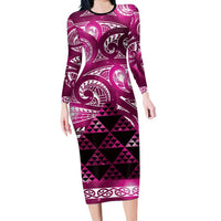 Matariki New Zealand Family Matching Long Sleeve Bodycon Dress and Hawaiian Shirt NZ Niho Taniwha Maori New Year Pink Galaxy