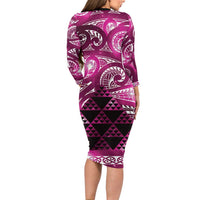 Matariki New Zealand Family Matching Long Sleeve Bodycon Dress and Hawaiian Shirt NZ Niho Taniwha Maori New Year Pink Galaxy