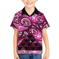 Matariki New Zealand Family Matching Long Sleeve Bodycon Dress and Hawaiian Shirt NZ Niho Taniwha Maori New Year Pink Galaxy
