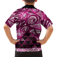 Matariki New Zealand Family Matching Off The Shoulder Long Sleeve Dress and Hawaiian Shirt NZ Niho Taniwha Maori New Year Pink Galaxy