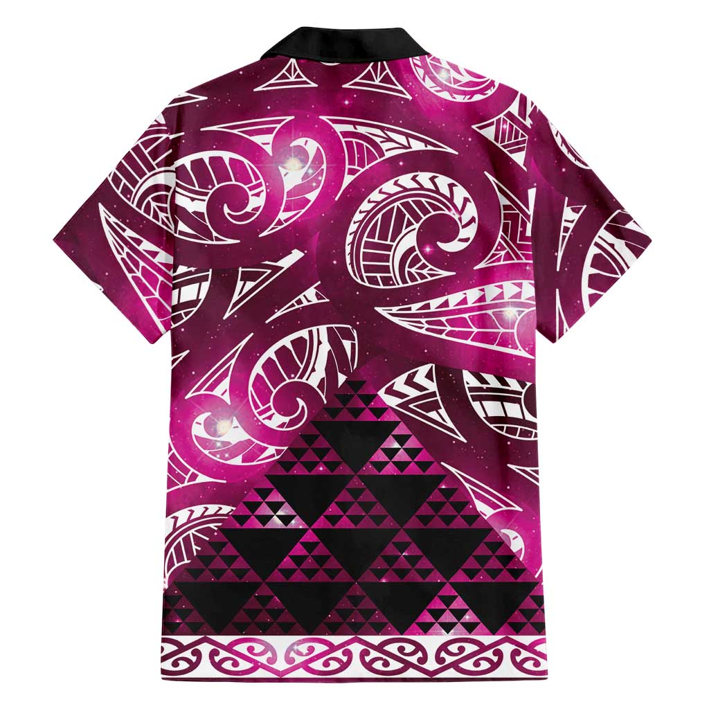 Matariki New Zealand Family Matching Off The Shoulder Long Sleeve Dress and Hawaiian Shirt NZ Niho Taniwha Maori New Year Pink Galaxy