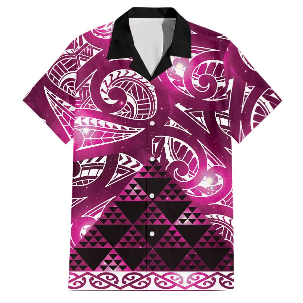 Matariki New Zealand Family Matching Short Sleeve Bodycon Dress and Hawaiian Shirt NZ Niho Taniwha Maori New Year Pink Galaxy
