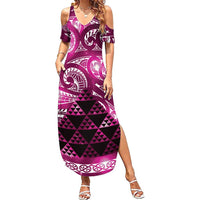 Matariki New Zealand Family Matching Summer Maxi Dress and Hawaiian Shirt NZ Niho Taniwha Maori New Year Pink Galaxy