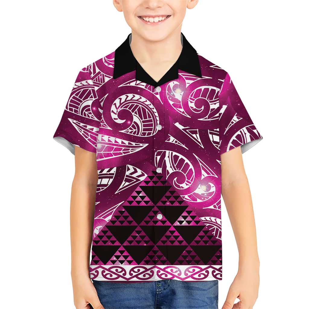 Matariki New Zealand Family Matching Summer Maxi Dress and Hawaiian Shirt NZ Niho Taniwha Maori New Year Pink Galaxy