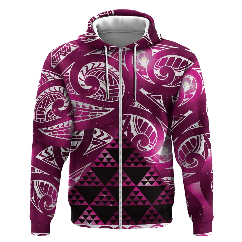 Matariki New Zealand Hoodie NZ Niho Taniwha Maori New Year Pink Galaxy LT14 Zip Hoodie Pink - Polynesian Pride