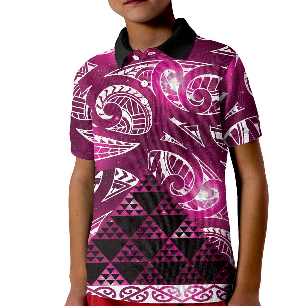 Matariki New Zealand Kid Polo Shirt NZ Niho Taniwha Maori New Year Pink Galaxy