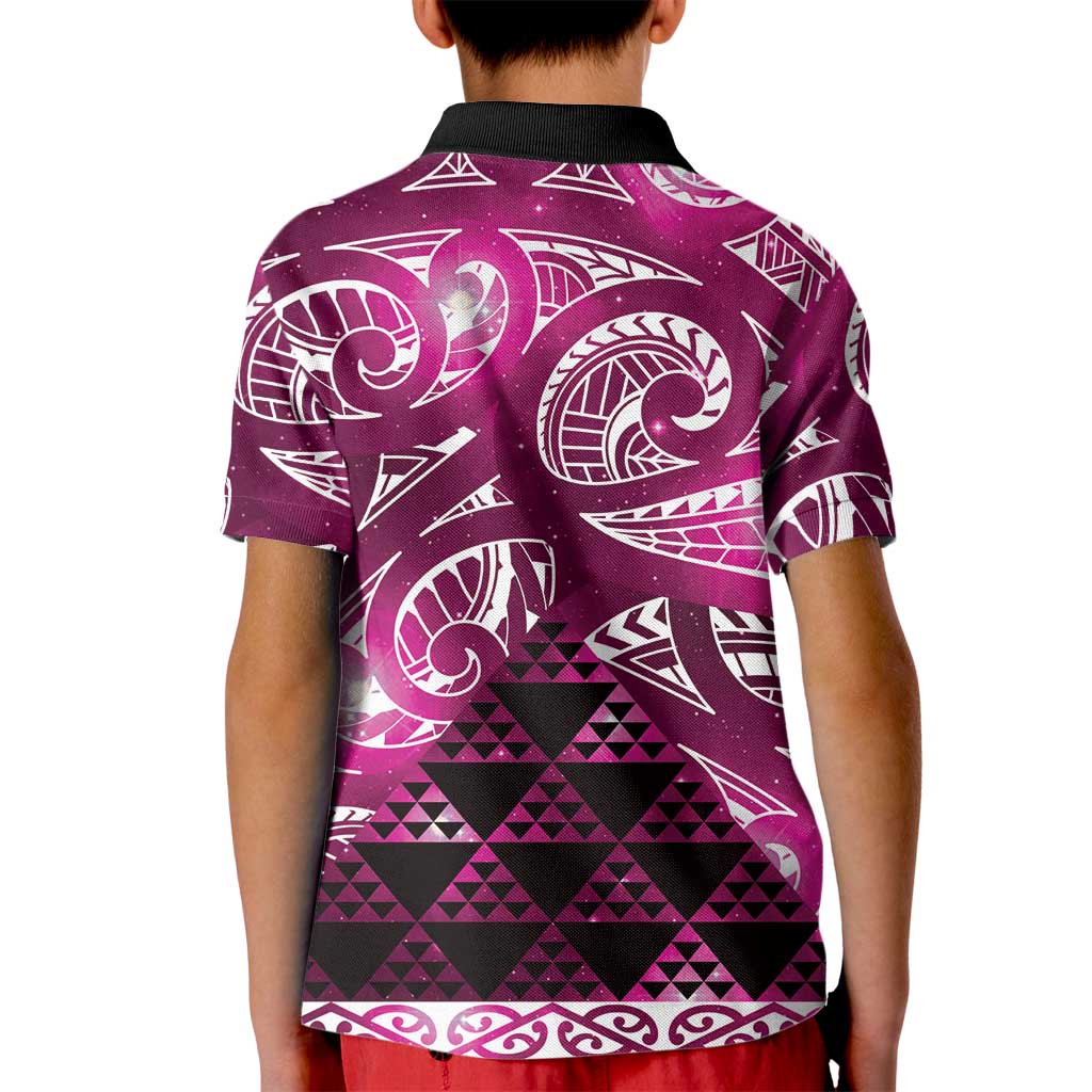 Matariki New Zealand Kid Polo Shirt NZ Niho Taniwha Maori New Year Pink Galaxy