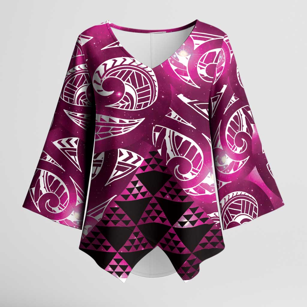 Matariki New Zealand Kimono Sleeve Blouse NZ Niho Taniwha Maori New Year Pink Galaxy
